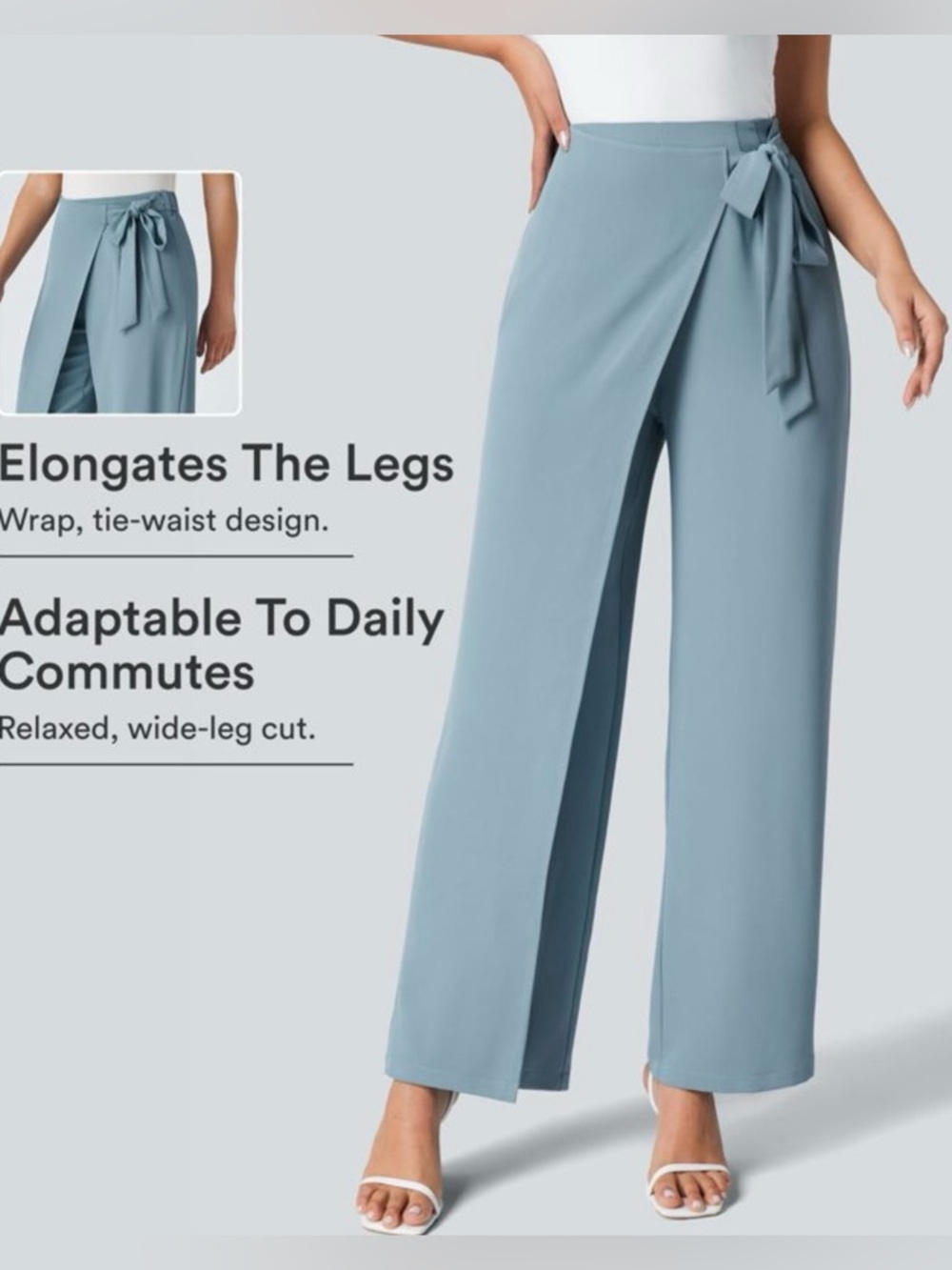 Halara Flex Wide-Leg Tie-Waist Wrap Pants - Light Blue Size Small NWT